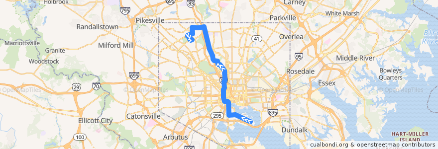 Mapa del recorrido LocalLink 94: Sinai Hospital de la línea  en Baltimore.