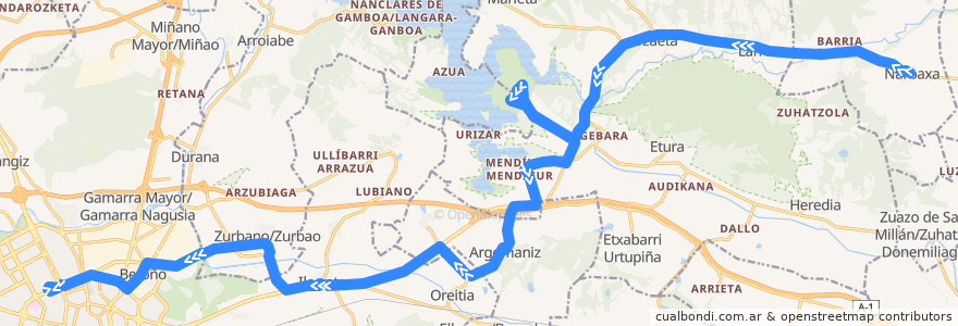 Mapa del recorrido A4 Narbaiza → Garaio → Vitoria-Gasteiz de la línea  en Araba/Álava.