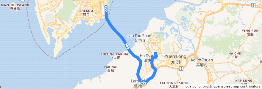 Mapa del recorrido 嶼巴B2X線 New Lantao Bus B2X (深圳灣口岸 Shenzhen Bay Port → 天耀 Tin Yiu) de la línea  en Гонконг.