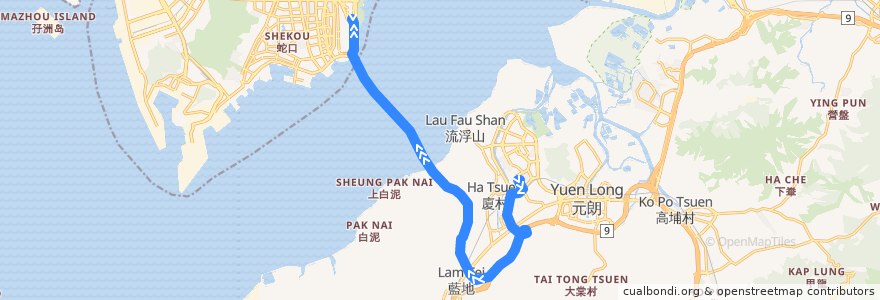 Mapa del recorrido 嶼巴B2X線 New Lantao Bus B2X (天耀 Tin Yiu → 深圳灣口岸 Shenzhen Bay Port) de la línea  en 香港 Hong Kong.