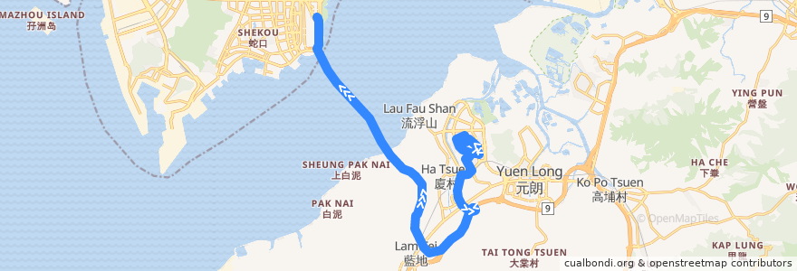 Mapa del recorrido 嶼巴B2P線 New Lantao Bus B2P (天慈 Tin Tsz → 深圳灣口岸 Shenzhen Bay Port) de la línea  en 香港.