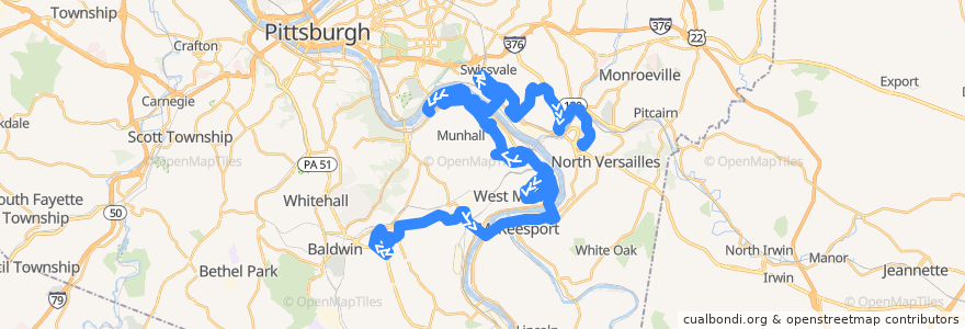 Mapa del recorrido PAT 59 Mon Valley (outbound) de la línea  en Allegheny County.
