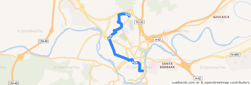 Mapa del recorrido Línea 42: Calle Alemania (Por Campus) → Zocodover de la línea  en Toledo.