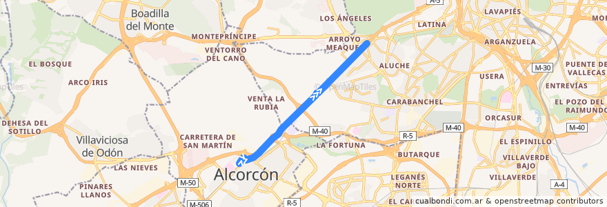 Mapa del recorrido N502: Alcorcón - Madrid de la línea  en Madrid.