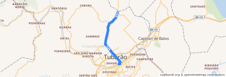 Mapa del recorrido Ônibus 211 : São Martinho- Via SC-370, Centro > Bairro de la línea  en Tubarão.