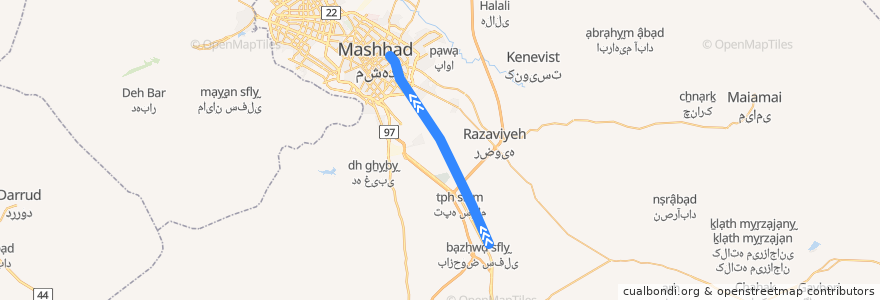 Mapa del recorrido راه آهن مشهد de la línea  en شهرستان مشهد.