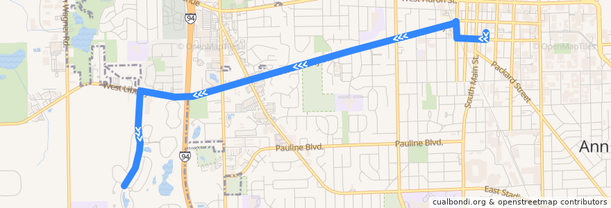 Mapa del recorrido Liberty to Blake Transit Center de la línea  en Ann Arbor.