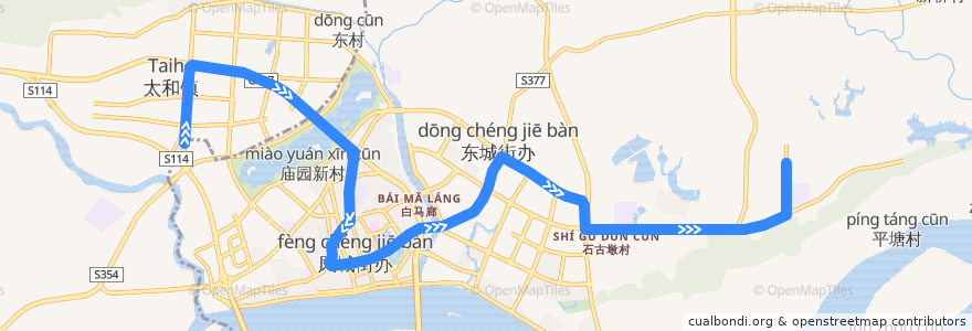 Mapa del recorrido 清远109路公交（城北客运站→清远工贸职业技术学校） de la línea  en Цинъюань.