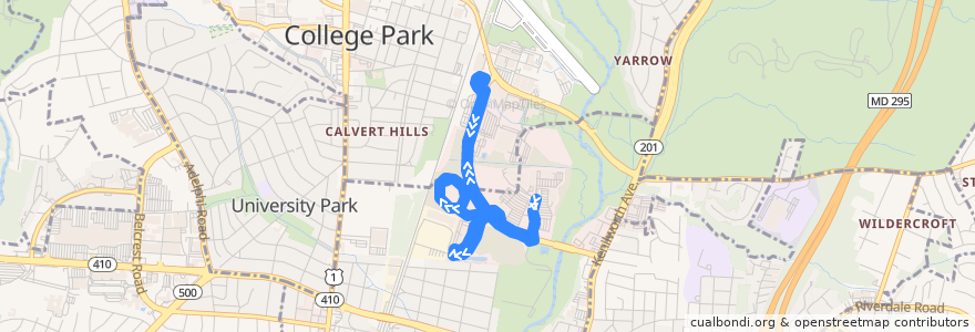 Mapa del recorrido Shuttle-UM 109: River Road de la línea  en Prince George's County.