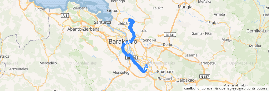 Mapa del recorrido A2312 Zabalburu → UPV/EHU de la línea  en Bizkaia.