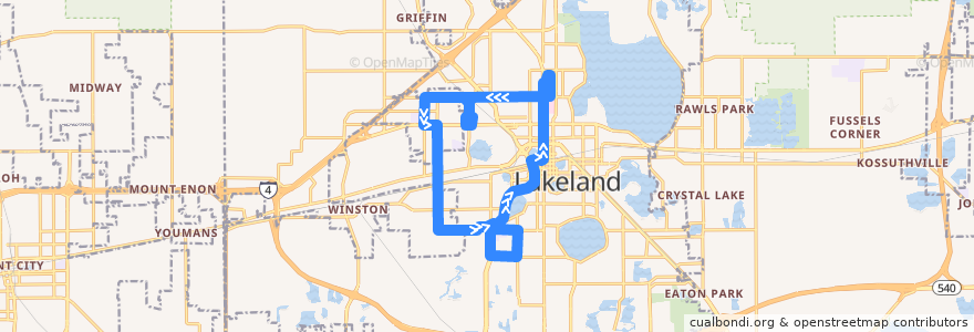 Mapa del recorrido 10th / Wabash / Ariana de la línea  en Polk County.