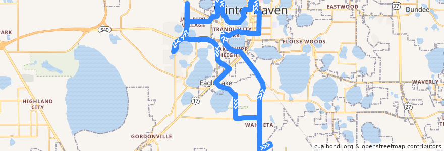Mapa del recorrido Winter Haven Southside de la línea  en Polk County.