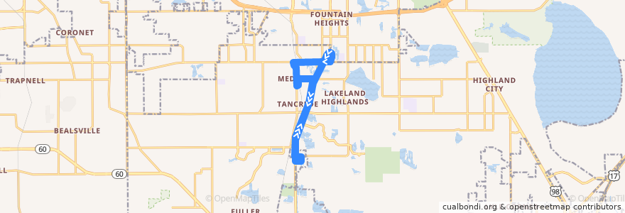Mapa del recorrido South Florida / Carter Road Flex de la línea  en Polk County.
