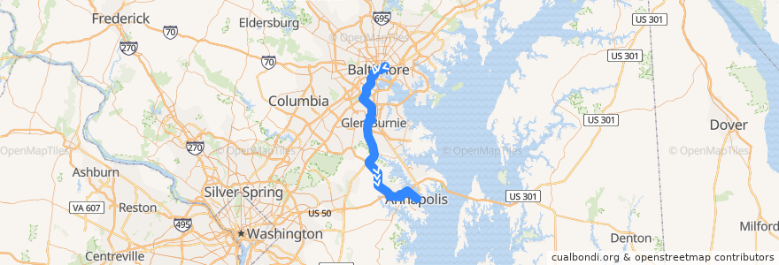 Mapa del recorrido Commuter Bus 215: Annapolis de la línea  en 马里兰州.