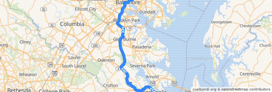 Mapa del recorrido Commuter Bus 215: Baltimore de la línea  en Maryland.