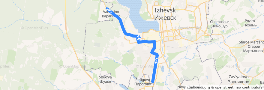 Mapa del recorrido Автобус 21: Садоогороды - Трансельхозтехника de la línea  en городской округ Ижевск.