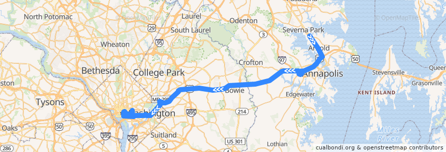 Mapa del recorrido Commuter Bus 230: Washington, D.C. (from Severna Park) de la línea  en United States.