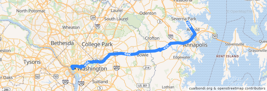 Mapa del recorrido Commuter Bus 260: Washington, D.C. de la línea  en Maryland.