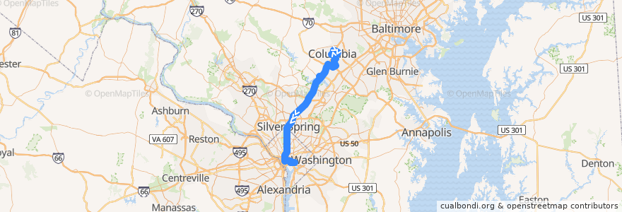 Mapa del recorrido Commuter Bus 305: Washington, D.C. de la línea  en アメリカ合衆国.