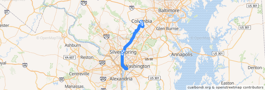Mapa del recorrido Commuter Bus 315: Washington, D.C. (from Columbia) de la línea  en United States.