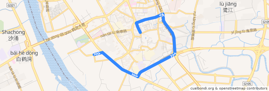 Mapa del recorrido 469路(纸厂总站-地铁江泰路站总站) de la línea  en 海珠区.