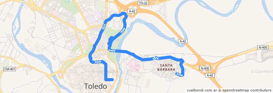 Mapa del recorrido Línea 5: Zocodover → Santa Bárbara de la línea  en Toledo.