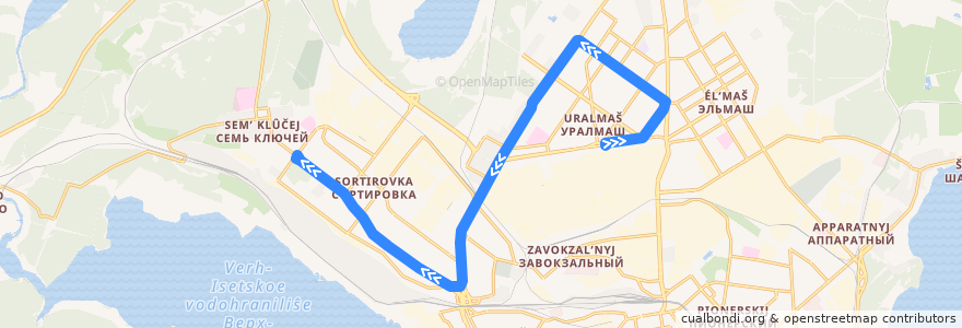 Mapa del recorrido Трамвай 24. УЗТМ - 7 Ключей de la línea  en 叶卡捷琳堡市.