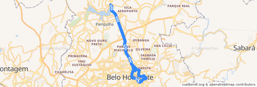 Mapa del recorrido 51: Estação Pampulha <=> Centro <=> Hospitais (direta tarde) de la línea  en Belo Horizonte.