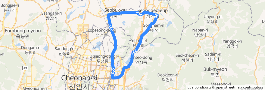 Mapa del recorrido 천안 시내버스 120 de la línea  en 天安市.