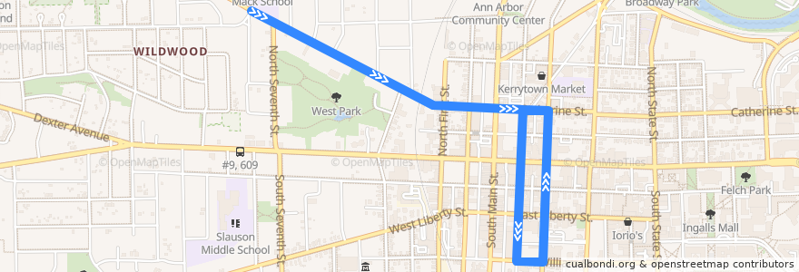 Mapa del recorrido Miller - Maple de la línea  en Ann Arbor.