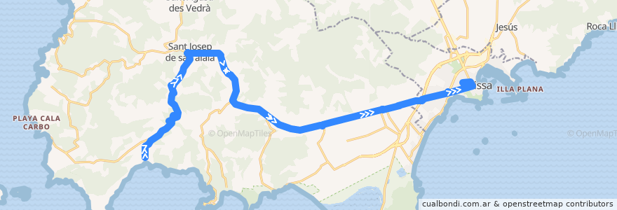 Mapa del recorrido Bus L42: Es Cubells → Sant Josep → Eivissa de la línea  en Sant Josep de sa Talaia.