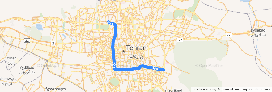 Mapa del recorrido خط ۷ de la línea  en شهر تهران.