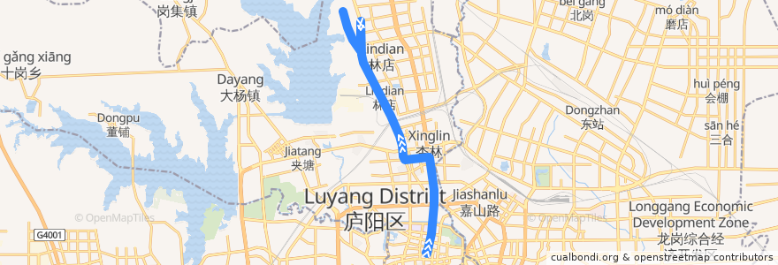 Mapa del recorrido 5路 de la línea  en 庐阳区.