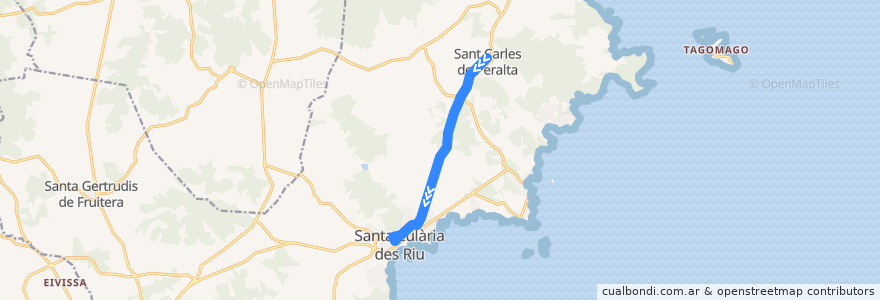 Mapa del recorrido Bus L16: Sant Carles → Las Dalias → Santa Eulària de la línea  en Santa Eulària des Riu.