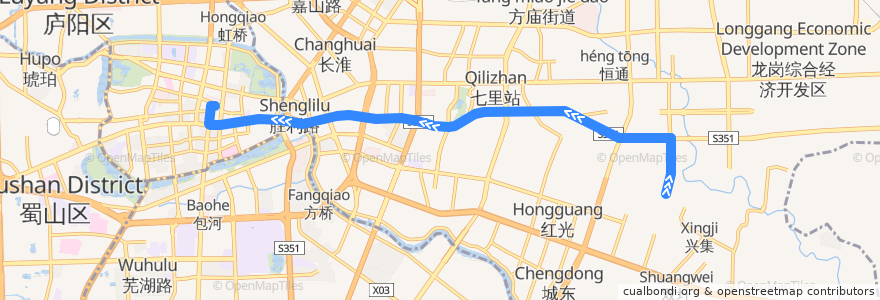 Mapa del recorrido 快速公交5号线 de la línea  en 瑶海区 (Yaohai).