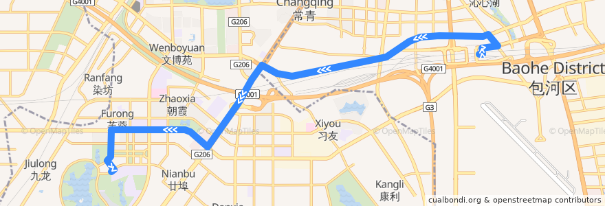 Mapa del recorrido T7路 de la línea  en Urban Hefei.