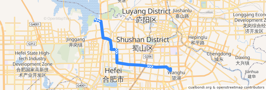 Mapa del recorrido 8路 de la línea  en Hefei.