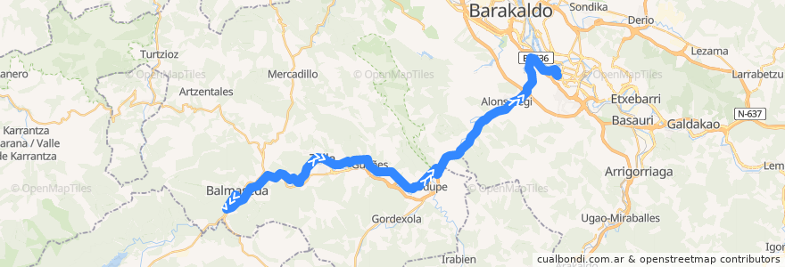 Mapa del recorrido A0651 Balmaseda → Bilbao de la línea  en Bizkaia.