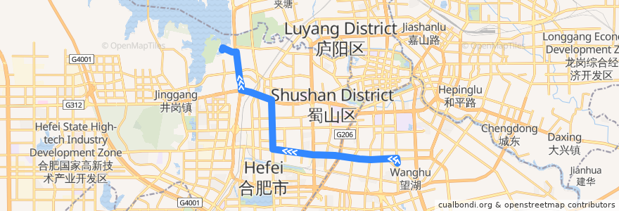 Mapa del recorrido 8路 de la línea  en Hefei.