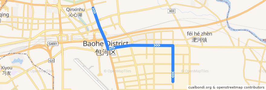 Mapa del recorrido T8路 de la línea  en 包河区.