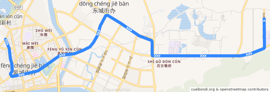 Mapa del recorrido 清远112路公交（西门塘→清远工贸职业技术学校） de la línea  en Qingcheng.