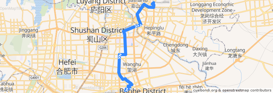 Mapa del recorrido 11路 de la línea  en Hefei.