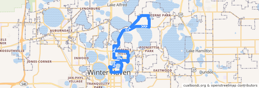 Mapa del recorrido Winter Haven Northeast de la línea  en Уинтер-Хейвен.