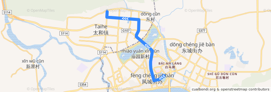 Mapa del recorrido 清远117路公交（大润发→百步梯） de la línea  en Qingyuan.