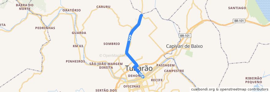 Mapa del recorrido Ônibus 207 : São Martinho Via SC 370, Bairro > Centro de la línea  en Tubarão.