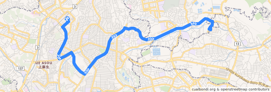 Mapa del recorrido 王禅寺線　新百合ヶ丘駅 => 聖マリアンナ医科大学 de la línea  en 川崎市.