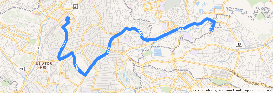 Mapa del recorrido 王禅寺線　聖マリアンナ医科大学 => 新百合ヶ丘駅 de la línea  en Kawasaki.