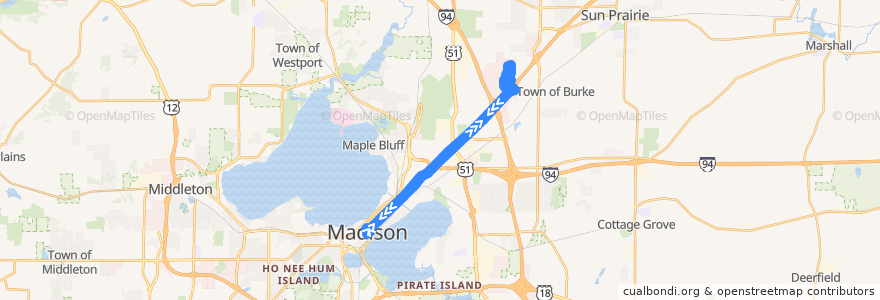 Mapa del recorrido Metro Route 25 de la línea  en Madison.