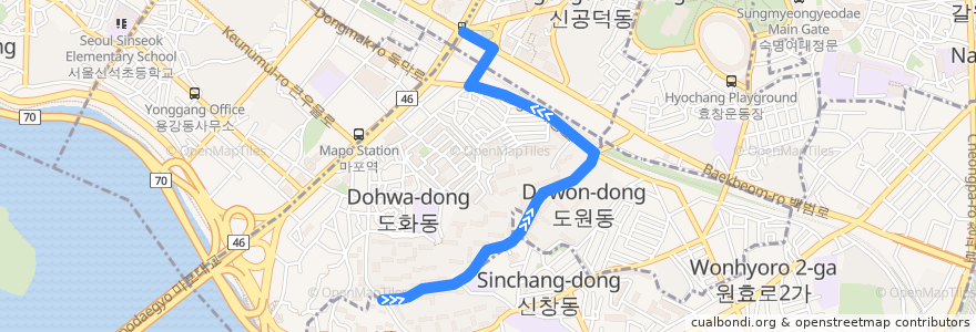 Mapa del recorrido 마포02 de la línea  en 서울특별시.