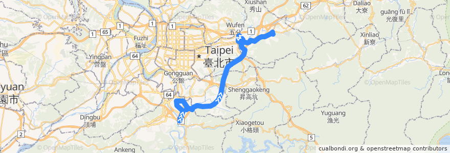 Mapa del recorrido 新北市 新店-汐止 跳蛙公車 (往程) de la línea  en Nouveau Taipei.